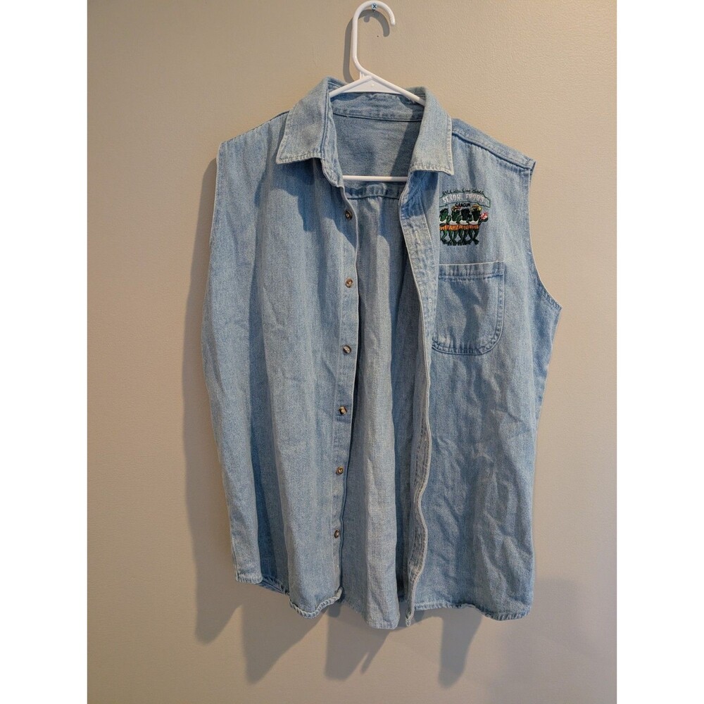 VINTAGE Señor Frog's Bar Grill XL Denim Shirt Puerto Vallarta Mexico 90s Vtg